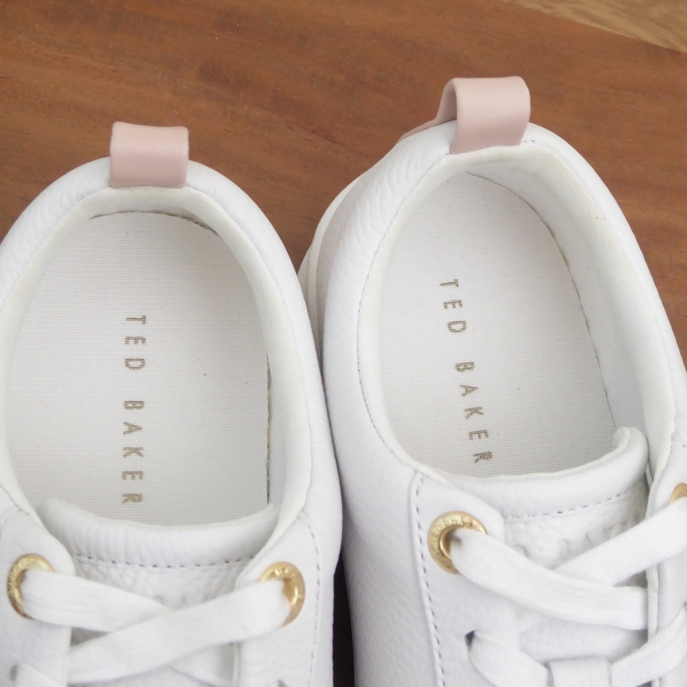 Ted Baker Womens Baily Sneakers Lace Up White Leather Webbing Stripe Size 6 - Picture 8 of 10